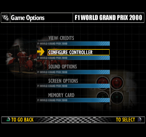 F1 World Grand Prix (PlayStation) screenshot: Game Options.
