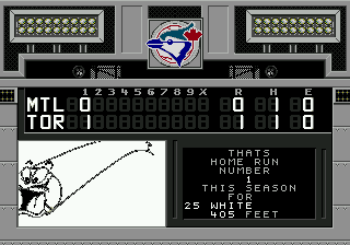 World Series Baseball (Genesis) screenshot: Home run scoreboard graphic