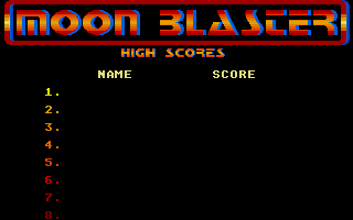 Moon Blaster (Atari ST) screenshot: High Score Table