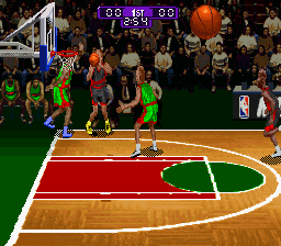 NBA Hangtime (SNES) screenshot: Attempt to shoot a 3-pointer.