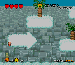 Super Bonk (SNES) screenshot: Bonk will bounce off these clouds.