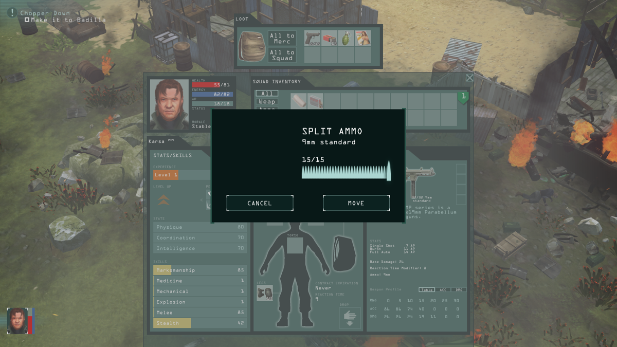 Jagged Alliance: Flashback (Windows) screenshot: Ammo split