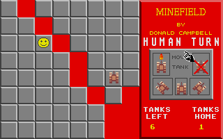 Minefield (Atari ST) screenshot: The smily face shows that there is no mine there