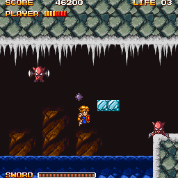 Buster (Sharp X68000) screenshot: In this tricky section you need to use the slide right before you start jumping the ice blocks otherwise the invicibility will wear off too soon and you won't make it