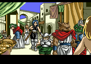 Revengers of Vengeance (SEGA CD) screenshot: Some of the adventurerers arrive in town