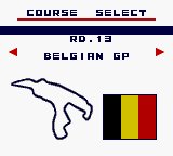 F-1 World Grand Prix (Game Boy Color) screenshot: The Belgian course looks like a delicious lobster claw!