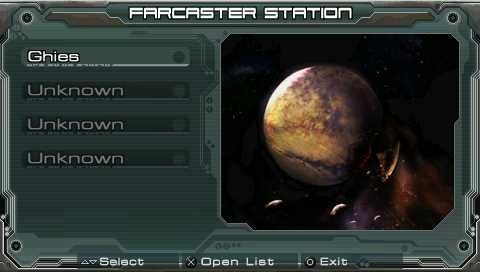 Bounty Hounds (PSP) screenshot: List of available planets for teleportation