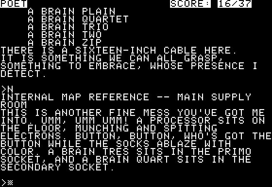 Suspended (Apple II) screenshot: Poet sends back the most entertaining reports of them all.
