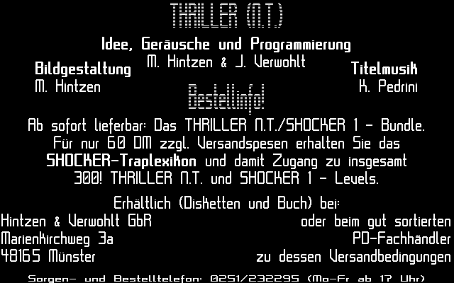 Thriller (Atari ST) screenshot: Info screen