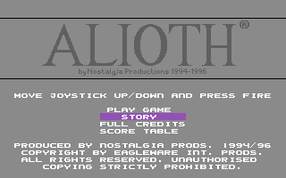 Alioth (Commodore 64) screenshot: Main menu