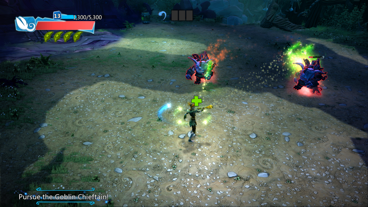 Project Spark: Champion - Avalon the Druid (Xbox One) screenshot: The green wisps around Avalon are restoring her health.