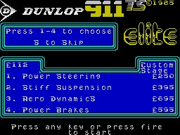 911 TS (ZX Spectrum) screenshot: Selecton page 4 - the most varied of all
