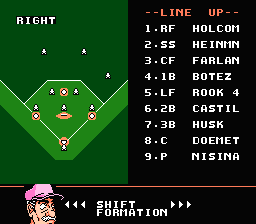 Baseball Stars 2 (NES) screenshot: You can even shift formations