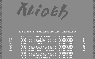 Alioth (Commodore 64) screenshot: High score table