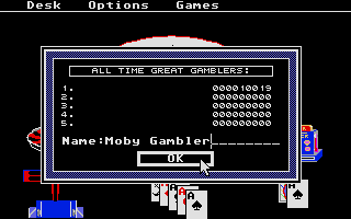 Trump Castle: The Ultimate Casino Gambling Simulation (Atari ST) screenshot: High score table