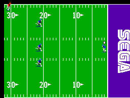 Joe Montana Football (SEGA Master System) screenshot: The kick-off is caught and the game begins.