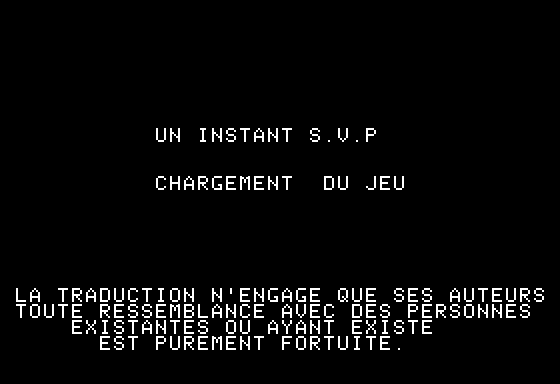 Softporn Adventure (Apple II) screenshot: Loading the game and a little disclaimer (French)