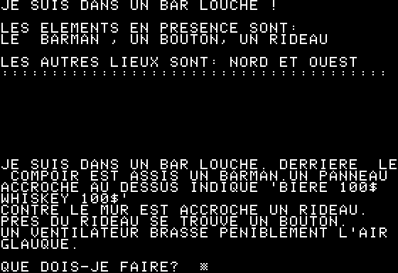 Softporn Adventure (Apple II) screenshot: Starting location (French)