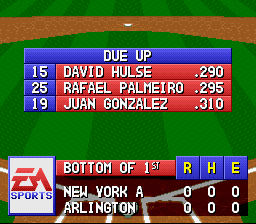 MLBPA Baseball (SNES) screenshot: This is who's up next.