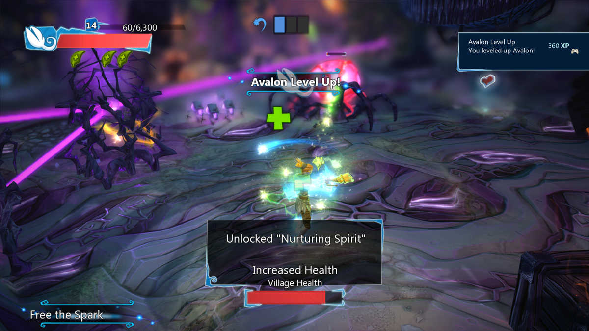 Project Spark: Champion - Avalon the Druid (Xbox One) screenshot: Leveled up and unlocked the "Nurturing Spirit" skill.
