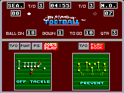 Joe Montana Football (SEGA Master System) screenshot: An example of Joe’s play as he recommends the Off-Tackle.