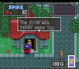 The Twisted Tales of Spike McFang (SNES) screenshot: The villagers answer the door in this game.