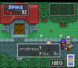 The Twisted Tales of Spike McFang (SNES) screenshot: Saving a game.
