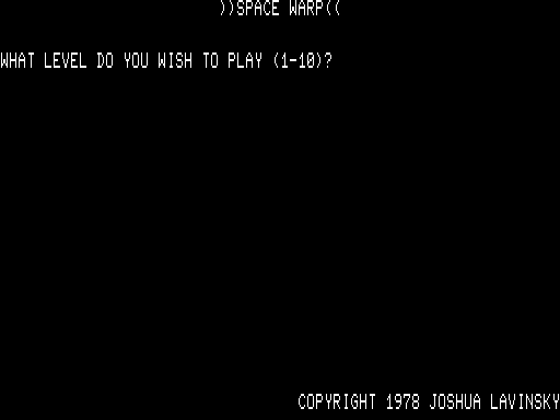 Space Warp (TRS-80) screenshot: Title screen