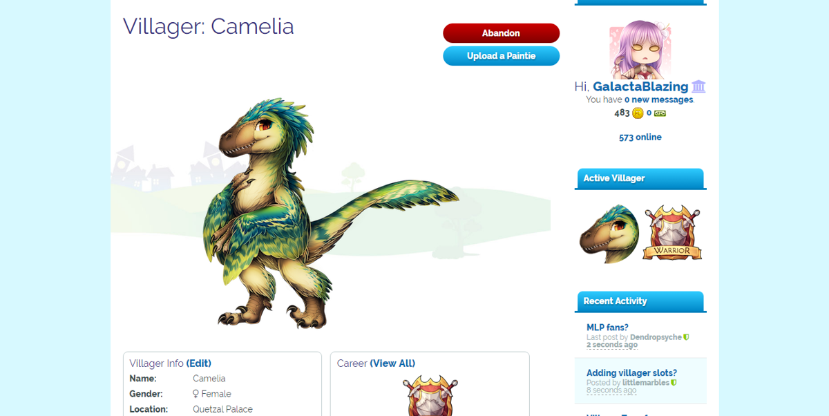Furvilla (Browser) screenshot: Camelia's profile.