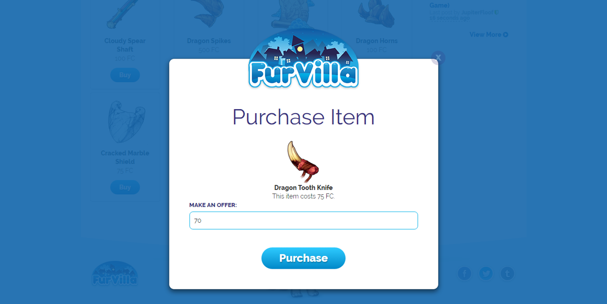 Furvilla (Browser) screenshot: Purchasing an item.