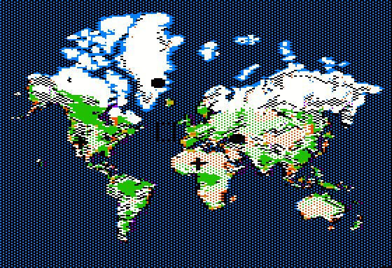 G.I. Joe: A Real American Hero (Apple II) screenshot: World map of Cobra conflict