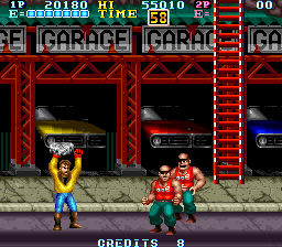 Gang Wars (Arcade) screenshot: throwing a rock