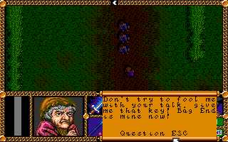 J.R.R. Tolkien's The Lord of the Rings, Vol. I (Amiga) screenshot: She won't let you continue until you give up your key.