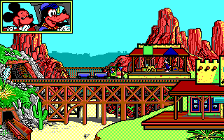 Goofy's Railway Express (Amiga) screenshot: Over a bridge.