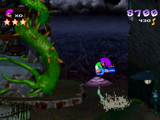 Johnny Bazookatone (PlayStation) screenshot: Jumping on the mushroom.