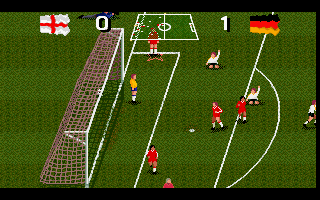 Soccer Superstars (DOS) screenshot: And that's a goal! England 0, Germany 1