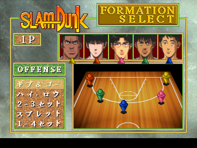 Slam Dunk: I Love Basketball (SEGA Saturn) screenshot: Formation select.