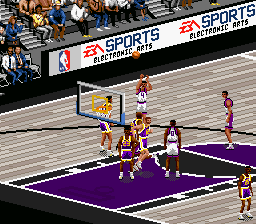 NBA Live 96 (SNES) screenshot: Different home team, different floor