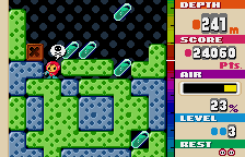 Mr. Driller (WonderSwan Color) screenshot: Need air! Or death shall soon be Mr. Driller's fate.