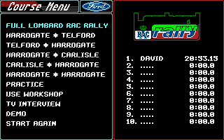 Screenshot of Lombard RAC Rally (Amiga, 1988) - MobyGames