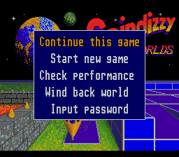 Spindizzy Worlds (SNES) screenshot: Main menu
