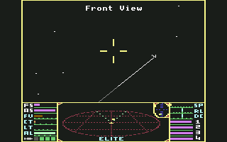 Elite (Commodore 64) screenshot: Being attacked by a pirate