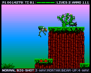 Venus the Flytrap (Amiga) screenshot: If you stand on these arrows, you can jump much higher.