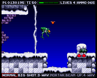 Venus the Flytrap (Amiga) screenshot: Collect these flying hearts to restore your life-energy.