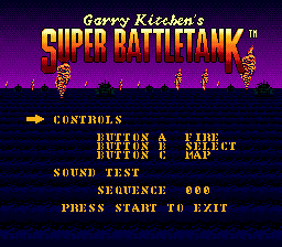 Garry Kitchen's Super Battletank: War in the Gulf (Genesis) screenshot: Options menu