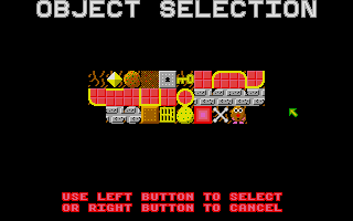 Rockfall 2: The Perils of Spud (Atari ST) screenshot: The level editors object selection menu