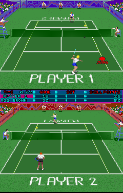Hot Shots Tennis (Arcade) screenshot: Spot shows where ball will land