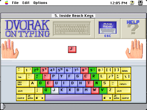 Dvorak on Typing (Macintosh) screenshot: Dvorak keyboard (color)