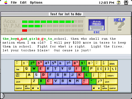 Dvorak on Typing (Macintosh) screenshot: Making errors (color)