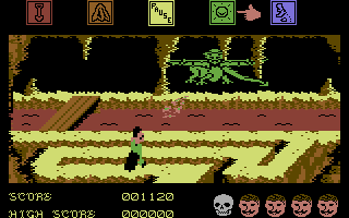 Dragon Skulle (Commodore 64) screenshot: A dragon! It takes a lot of spells to kill it.